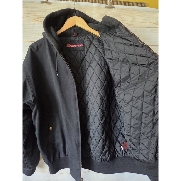 Snap On Tools Vtg XL Black Canvas Hooded Jacket Quilt Lined Workwear Hoodie Euc - Picture 8 of 11
